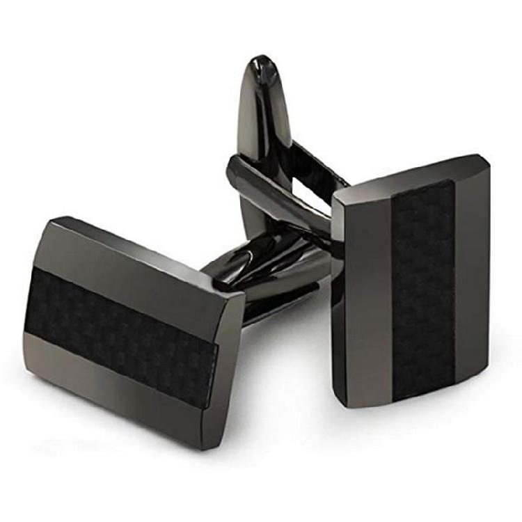 Carbon Fiber Rhodium Plated Gun Black Cufflinks