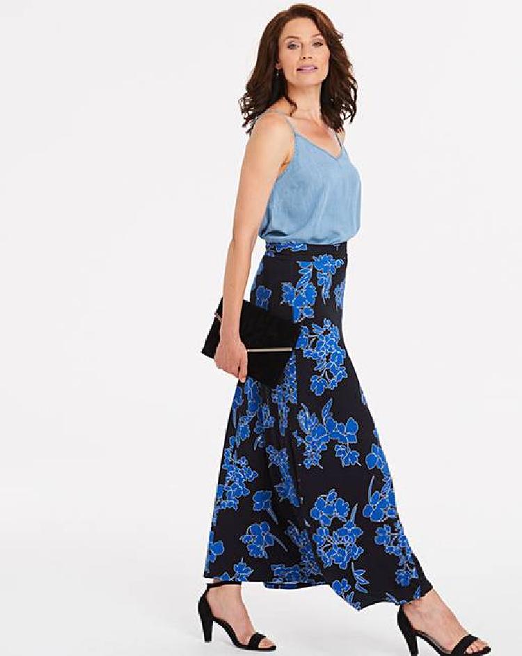 Floral Print Stretch Jersey Maxi Skirt Side View