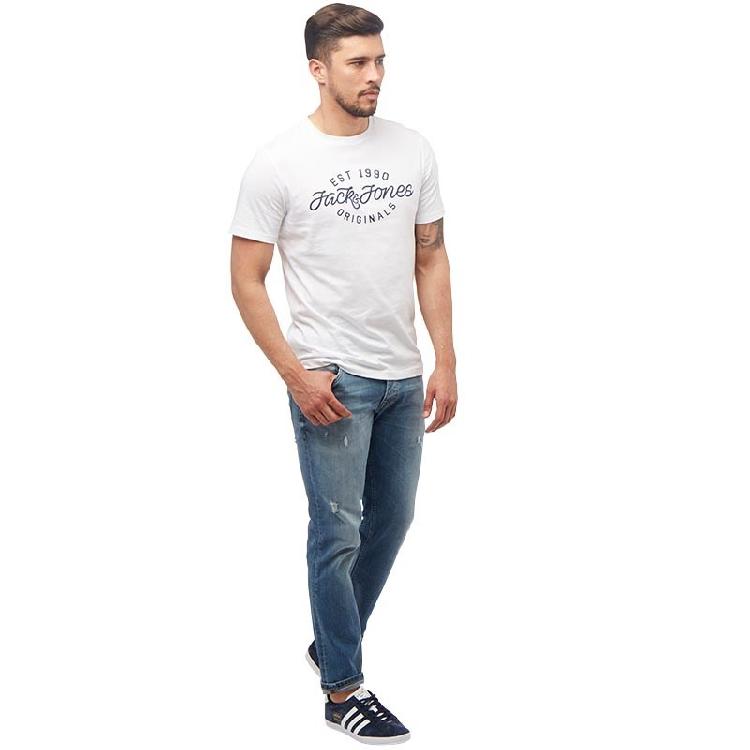 JACK AND JONES Mens Finish T-Shirt White Model Standing