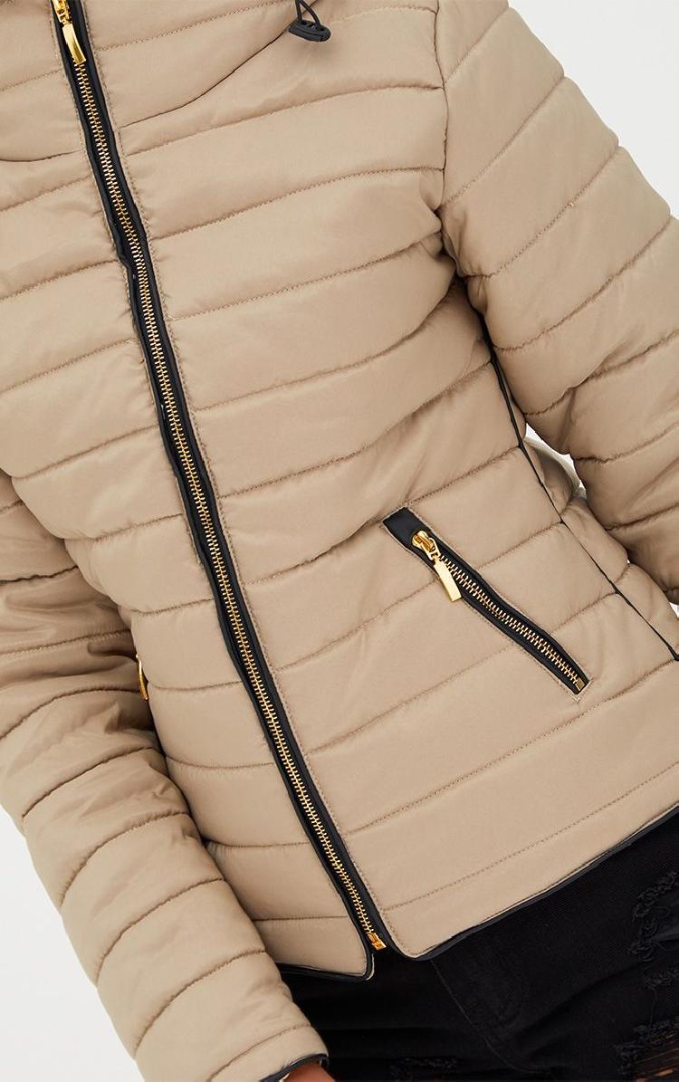 Mara stone puffer jacket close up front