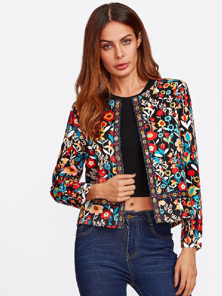 Press button placket botanical jacket front view