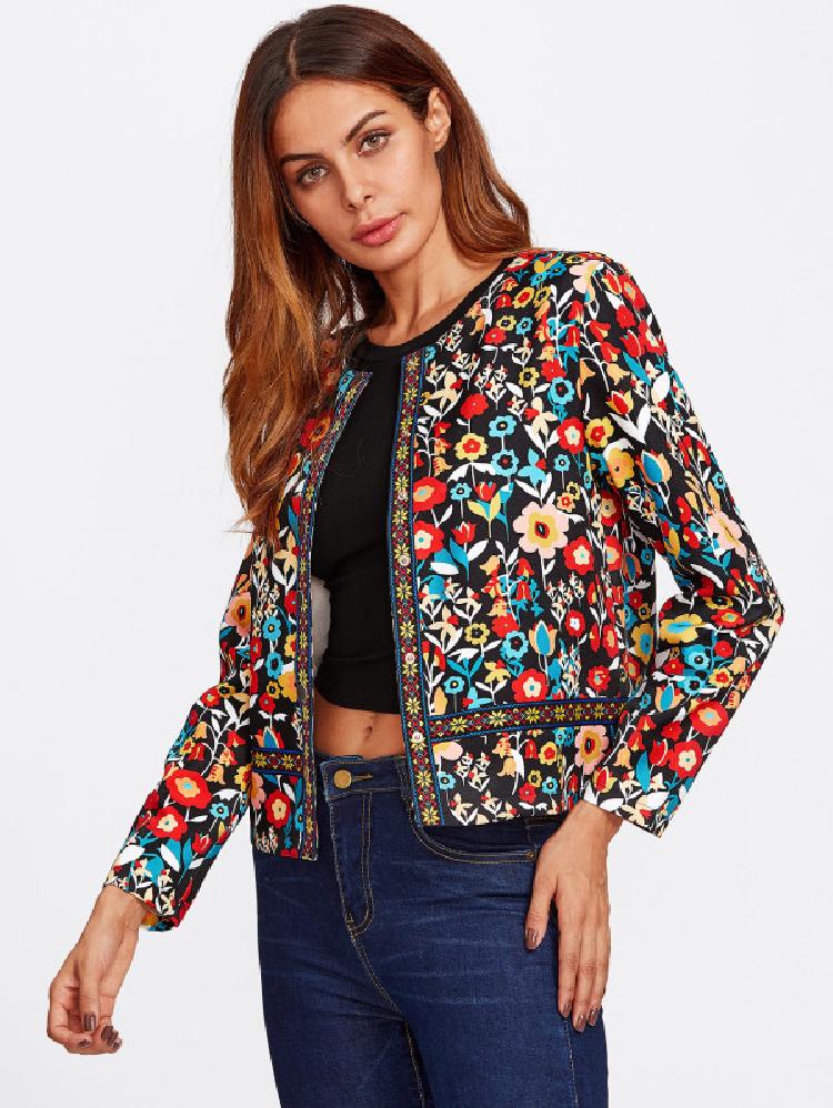 Press button placket botanical jacket front right side