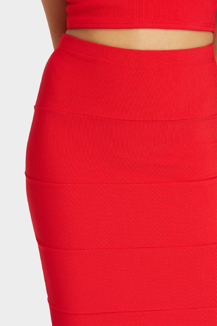 Red Midi Bodycon Skirt Close Up