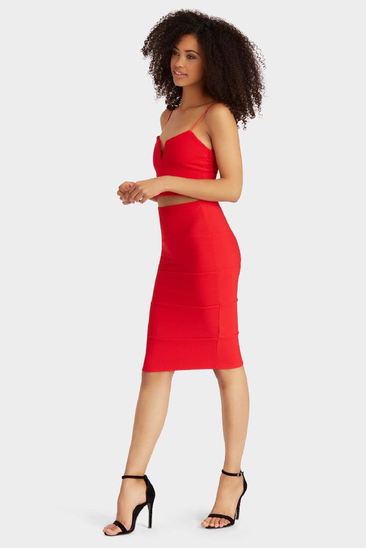 Red Midi Bodycon Skirt