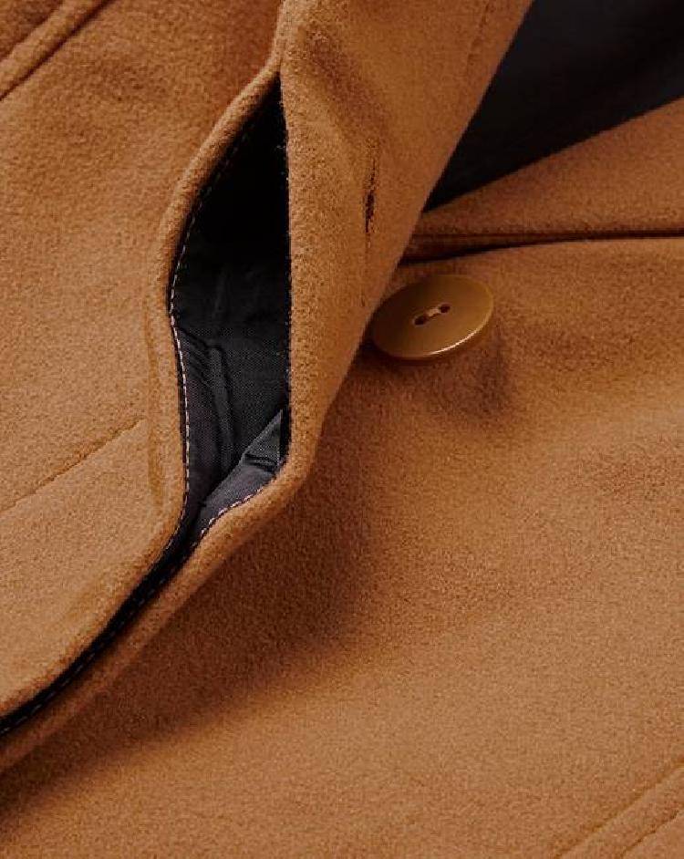 Single breasted coat arms folded front extreem close up