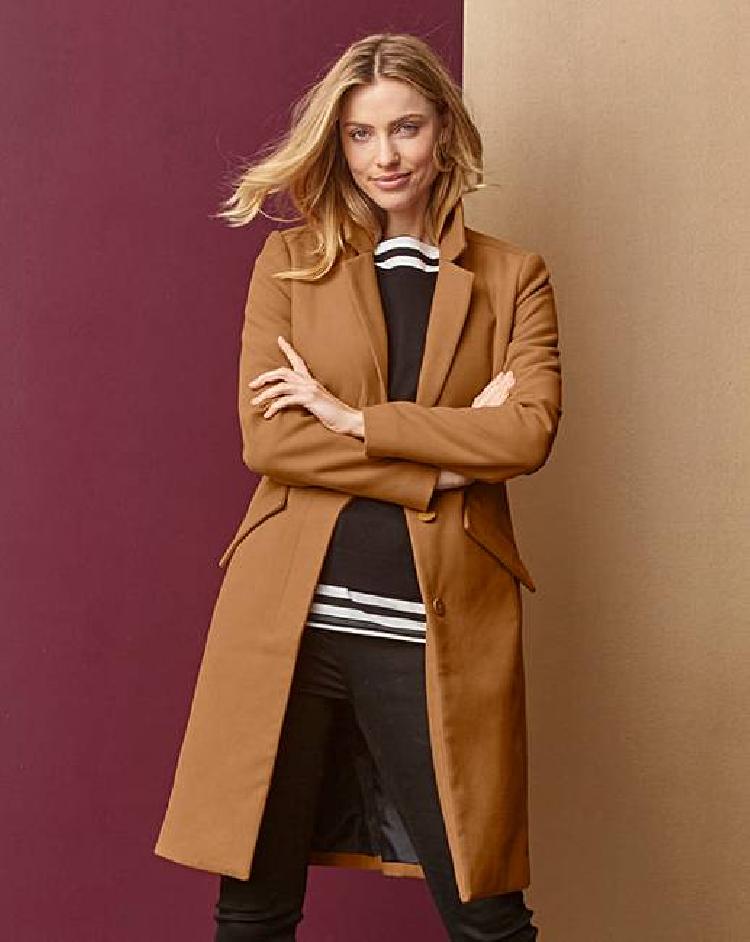 Single breasted coat arms folded front view