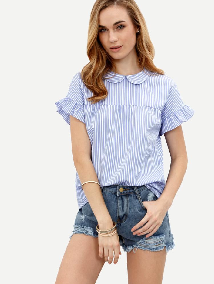 Striped Peter Pan Collar Self-tie Blouse